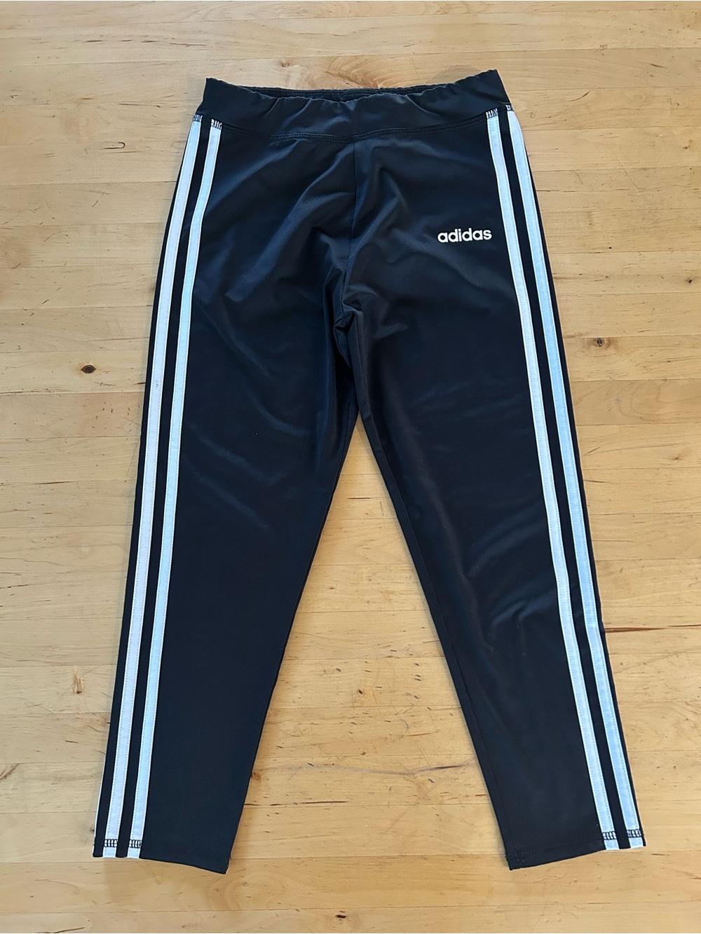 adidas Girls Black 3-Stripe Cropped Track Pants Leggings Size L (14)